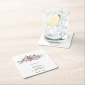 ダスティピンクの花を飾ったブライダルシャワー スクエアペーパーコースター (インサイチュ)