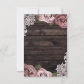 ダスティピンクの花モチーフとローズがあしらわれた、素朴な木材とレースのウェディング 出欠カード (裏面)