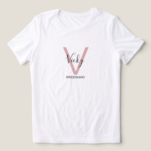 ダスティピンクの花嫁介添人モノグラム トライブレンドTシャツ (デザイン正面)