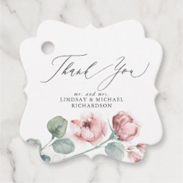 ダスティピンクの花 エレガントな結婚式のお礼 フェイバータグ