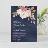 ダスティピンクアイボリーフローラオールインワンネイビー結婚ズ 招待状 (スタンド正面)