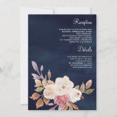 ダスティピンクアイボリーフローラオールインワンネイビー結婚ズ 招待状 (裏面)