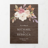 ダスティピンクアイボリーフローラバーンウッドQRコード結婚ズ 三つ折り招待状 (カバー)