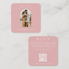 ダスティピンクアーチフォトQRコードオンライン結婚式RSVP エンクロージャーカード