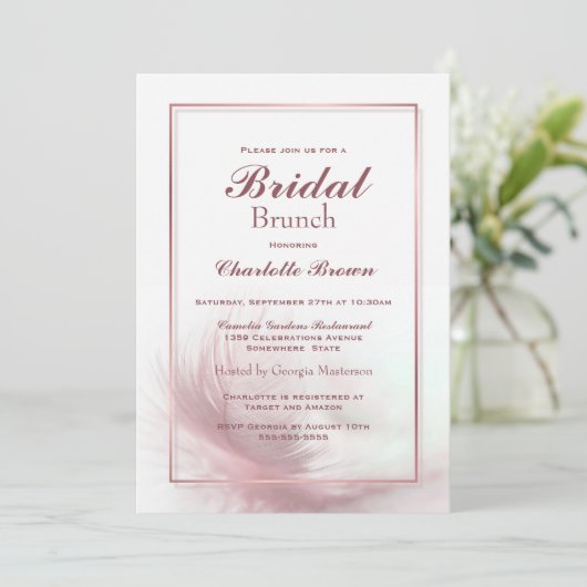 ダスティピンクエレガントクフェザーブライダルブランチ 招待状 (スタンド正面)