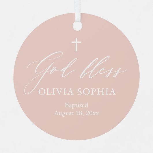 ダスティピンククロスガールバプティスセラミックオーナメント メタルオーナメント (正面)