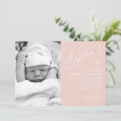 ダスティピンククロスガールフォトバプテスマ招待状 招待状 (スタンド正面)