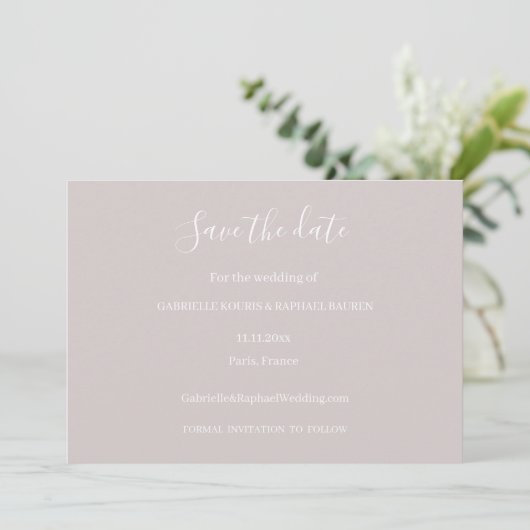 ダスティピンクグレーと白が日付結婚を保存 招待状 (スタンド正面)