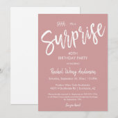 ダスティピンクサプライズ誕生日退職パーティー 招待状 (正面/裏面)