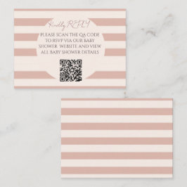 ダスティピンクストライプQRコードベビーシャワーRSVP ノートカード