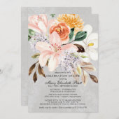 ダスティピンクテラコッタフローラお祝いオブ・ライフ 招待状 (正面/裏面)