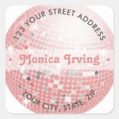 ダスティピンクディスコボールレトロ70sアドレスステッカー スクエアシール (正面)