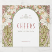 ダスティピンクデイジーヴィンテージアールヌーボーミュシャ スパークリングワインラベル (シングルラベル)