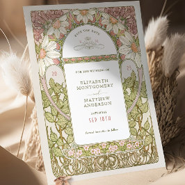 ダスティピンクデイジー救デートアールヌーボーミュシャ 招待状