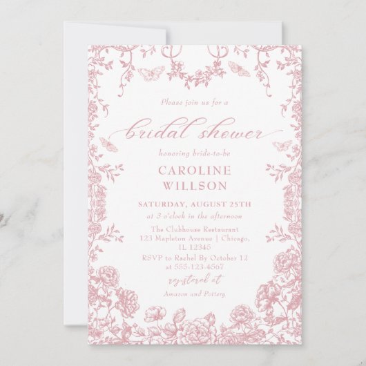 ダスティピンクトイレフローラシノワセリーブライダルシャワー 招待状 (正面)