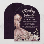 ダスティピンクドレス&フローラ30th誕生日パーティー 招待状 (正面/裏面)