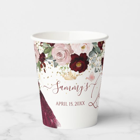 ダスティピンクバーガンディ赤面フラワーズキンセアニェラ 紙コップ (左)