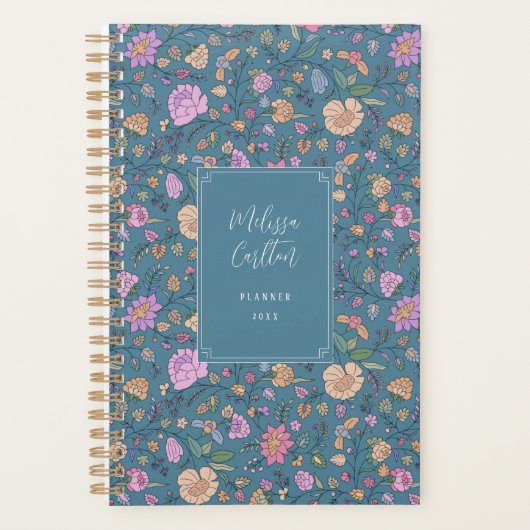 ダスティピンクパープルティール（緑がかった色）お洒落カラフルフローラ プランナー手帳 (正面)