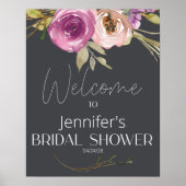 ダスティピンクパープルフローラエレガントブライダルシャワー ポスター (正面)