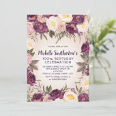 ダスティピンクパープルフローラ100誕生日 招待状 (スタンド正面)