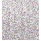 ダスティピンクパープルベージュお洒落カラフルフローラ シャワーカーテン (正面)