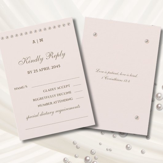 ダスティピンクパールクリスチャン結婚式RSVPカード 出欠カード