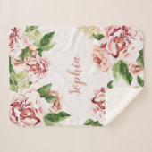 ダスティピンクピニーフローラガールネームベビー シェルパブランケット (正面(横))