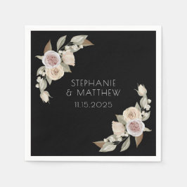 ダスティピンクピーチバラボタニカルブラック結婚ズ スタンダードカクテルナプキン