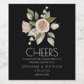 ダスティピンクピーチバラ開花ブラック結婚ズ ワインラベル (シングルラベル)