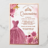 ダスティピンクフローラガウンキンセアニェラバラ金ゴールド 箔招待状 (正面)