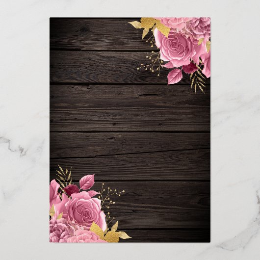 ダスティピンクフローラガウンバーンウッドキンセアニェラ金ゴールド 箔招待状 (裏面)