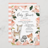 ダスティピンクフローラガールズウッドランドベイビーシャワーインビ 招待状 (正面/裏面)