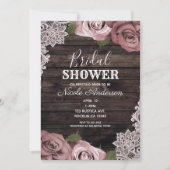 ダスティピンクフローラバラ素朴ウッドブライダルシャワー 招待状 (正面)