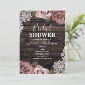 ダスティピンクフローラバラ素朴ウッドブライダルシャワー 招待状 (スタンド正面)
