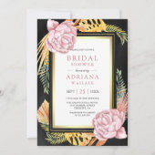 ダスティピンクフローラボホパームブラックブライダルシャワー 招待状 (正面)