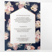 ダスティピンクフローラボーホアーバーネイビーQRコード結婚ズ 三つ折り招待状 (内部最初)