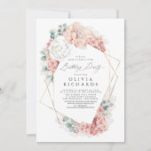 ダスティピンクフローラ植物性エレガント誕生日招待団 招待状 (正面)