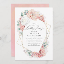 ダスティピンクフローラ植物性エレガント誕生日招待団 招待状