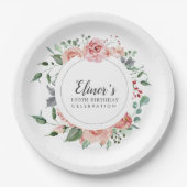 ダスティピンクフローラ100th誕生日ありがとう ペーパープレート (正面)