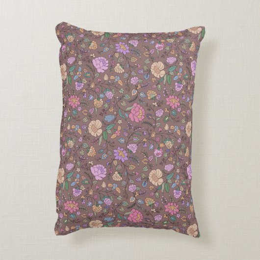 ダスティピンクブラウンベージュお洒落カラフルフローラ アクセントクッション (裏面(縦))