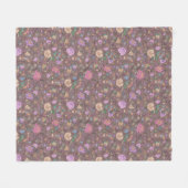 ダスティピンクブラウンベージュお洒落カラフルフローラ フリースブランケット (正面(横))