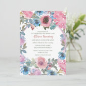 ダスティピンクブルーバラ水彩ブライダルシャワーインビ 招待状 (スタンド正面)
