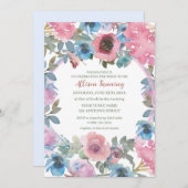 ダスティピンクブルーバラ水彩ブライダルシャワーインビ 招待状 (正面/裏面)