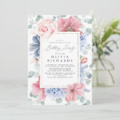 ダスティピンクブルーフローラ植物学エレガント誕生日 招待状 (スタンド正面)