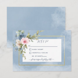 ダスティピンクブルー&ホワイトローズ結婚ズ 出欠カード