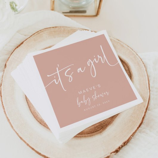 ダスティピンクベビーシャワー紙ナプキンスモダンガール スタンダードカクテルナプキン