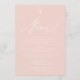 ダスティピンクホワイトクロスガールバプティスメニューカード メニュー