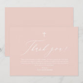 ダスティピンクホワイトクロスガールバプテスマサンキューカード 招待状 (正面/裏面)