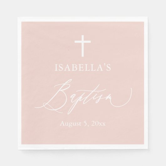 ダスティピンクホワイトクロスガールバプテスマ紙ナプキンス スタンダードランチョンナプキン (正面)