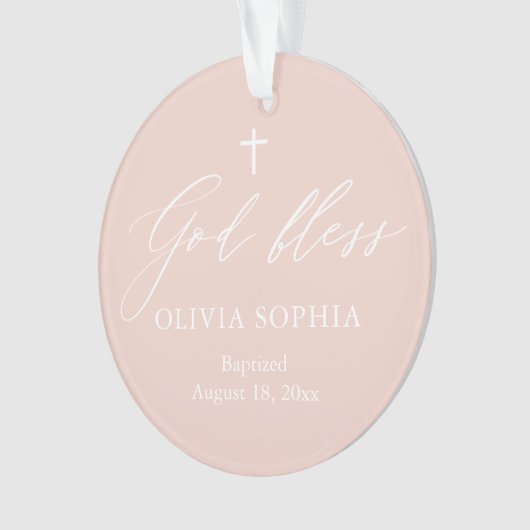 ダスティピンクホワイトクロスガールフォトバプテスマオーナメント オーナメント (正面)